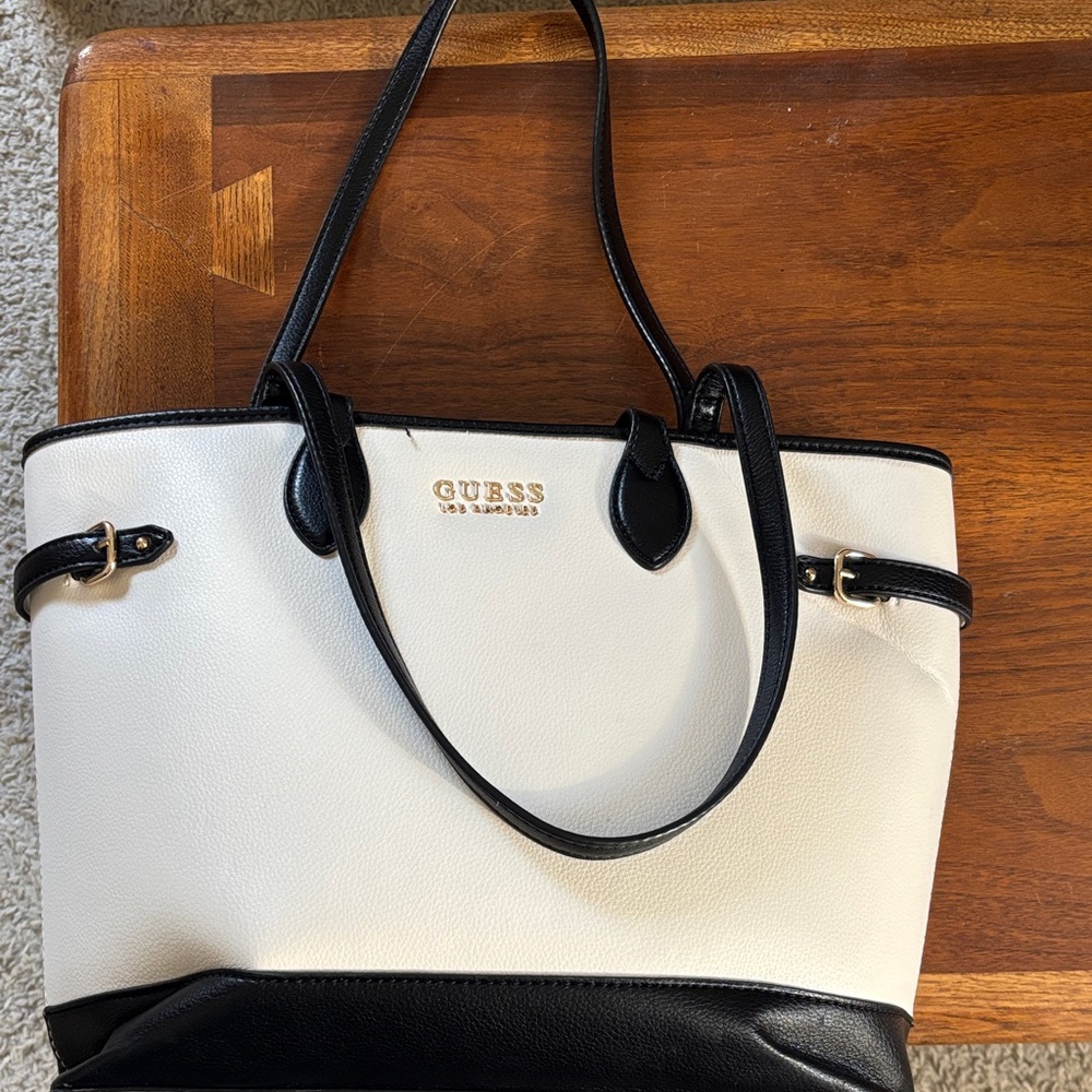 Faux GUESS Two-Tone Black and Cream Tote